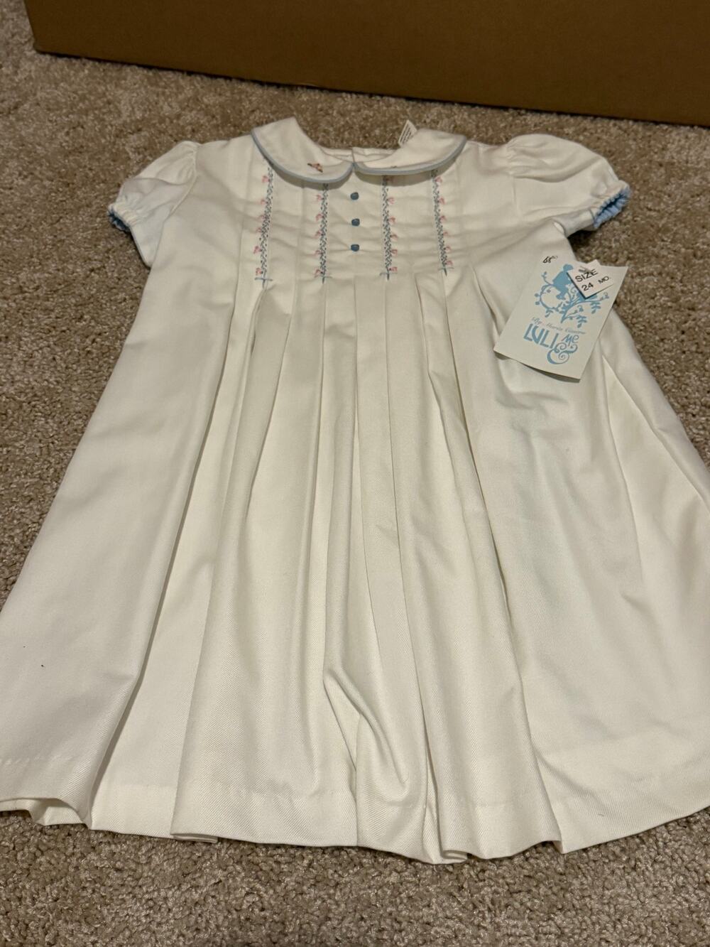 Luli & Me Heirloom White Smocked Dress Peter Pan Collar Size 24 Months